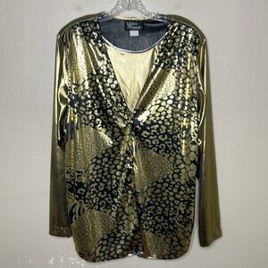 VINTAGE Silver Threads Liquid Gold 80’s Layered Attached Vest Disco Glam Boxy Lg